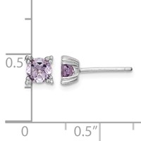 Sterling Silver Rhodium-plated Round 5mm Amethyst Post Earrings view 5