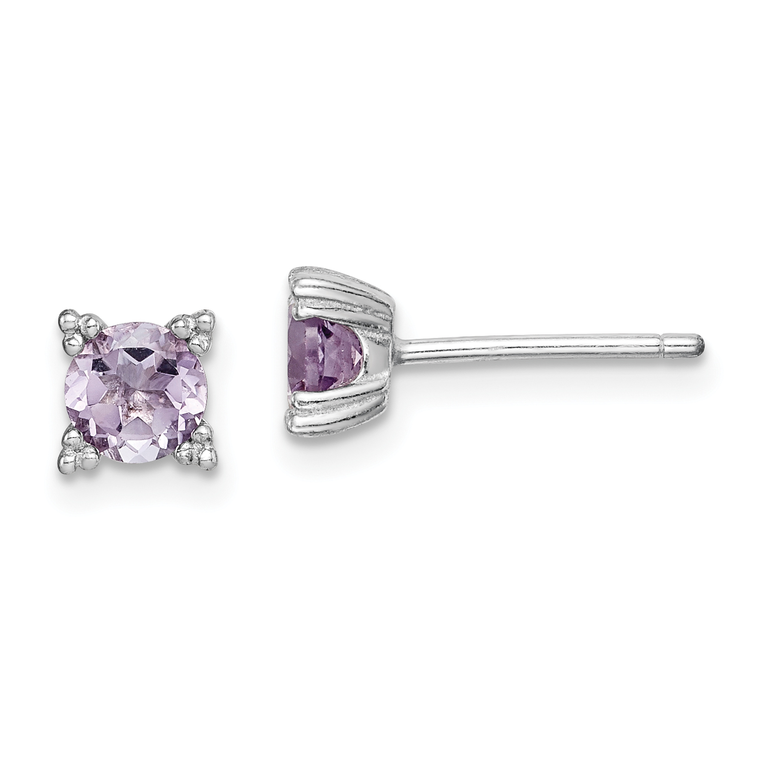 Sterling Silver Rhodium-plated Round 5mm Amethyst Post Earrings (QE15175)