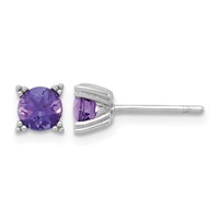 Sterling Silver Rhodium-plated Round 5mm Amethyst Post Earrings view 1