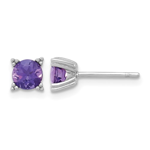 Sterling Silver Rhodium-plated Round 5mm Amethyst Post Earrings