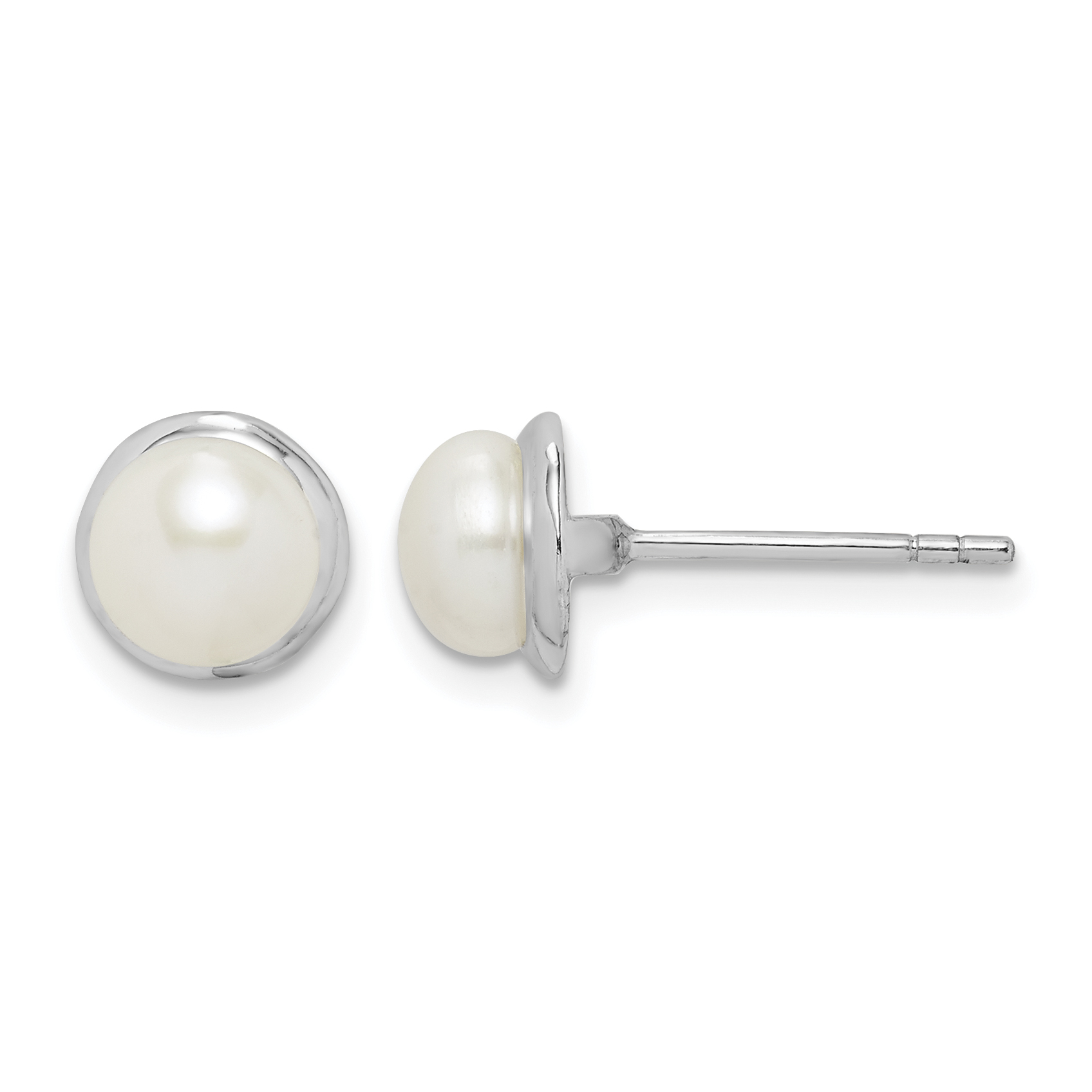 Sterling Silver Rhodium-plated 6-7mm White Button Freshwater Cultured Pearl Post Earrings (QE15178)