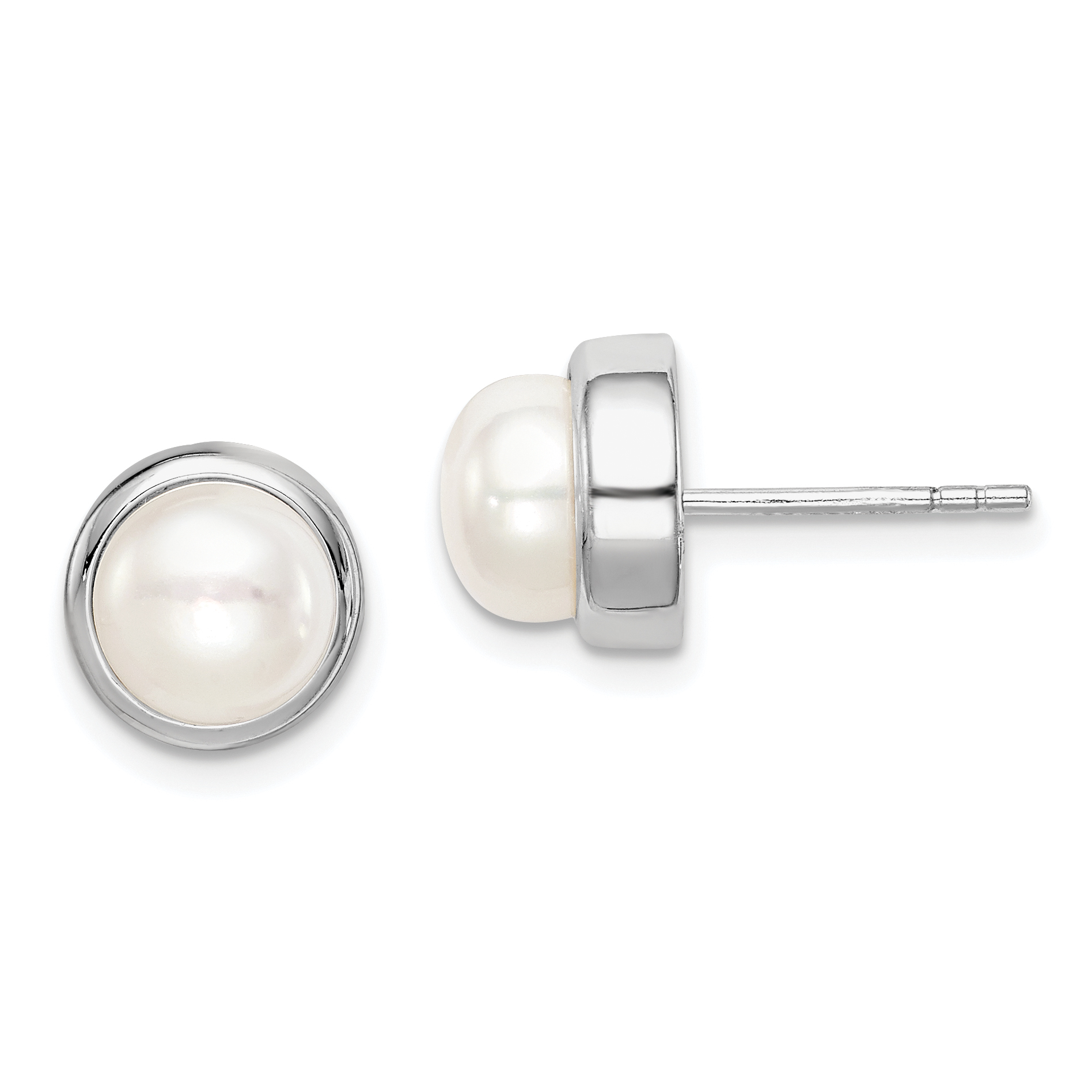 Sterling Silver Rhodium-plated 7-8mm White Button Freshwater Cultured Pearl Post Earrings (QE15179)