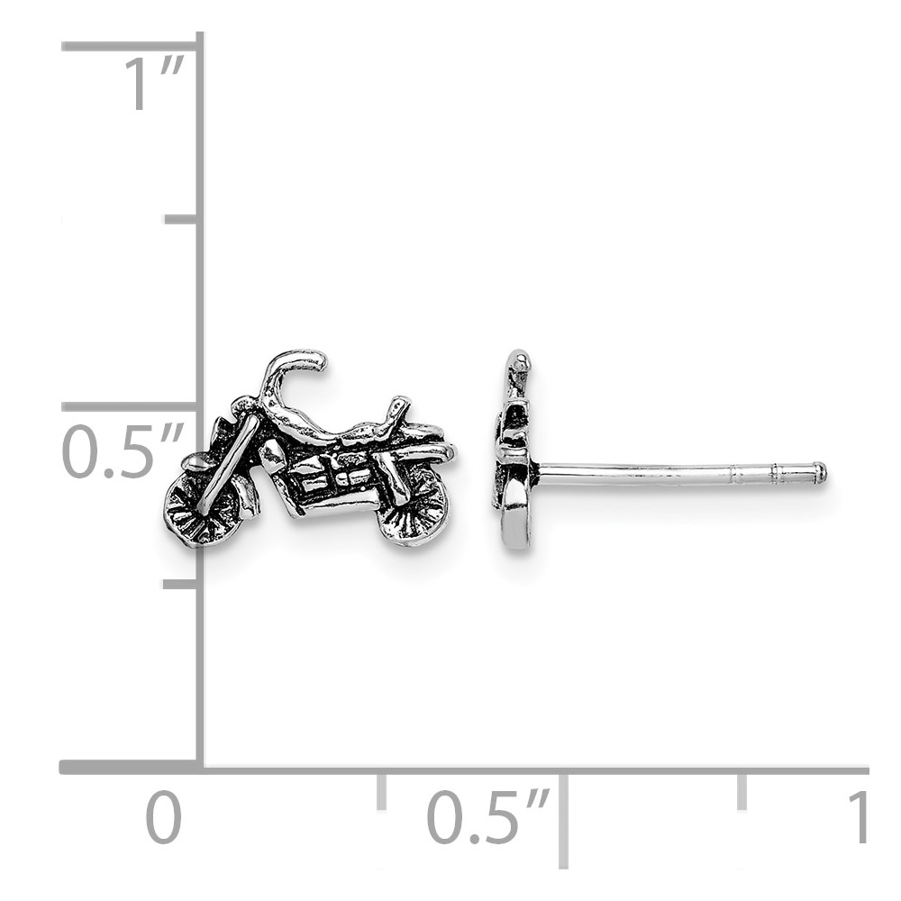 Sterling Silver Rhodium-plated Antiqued Motorcycle Post Earrings (QE15184)