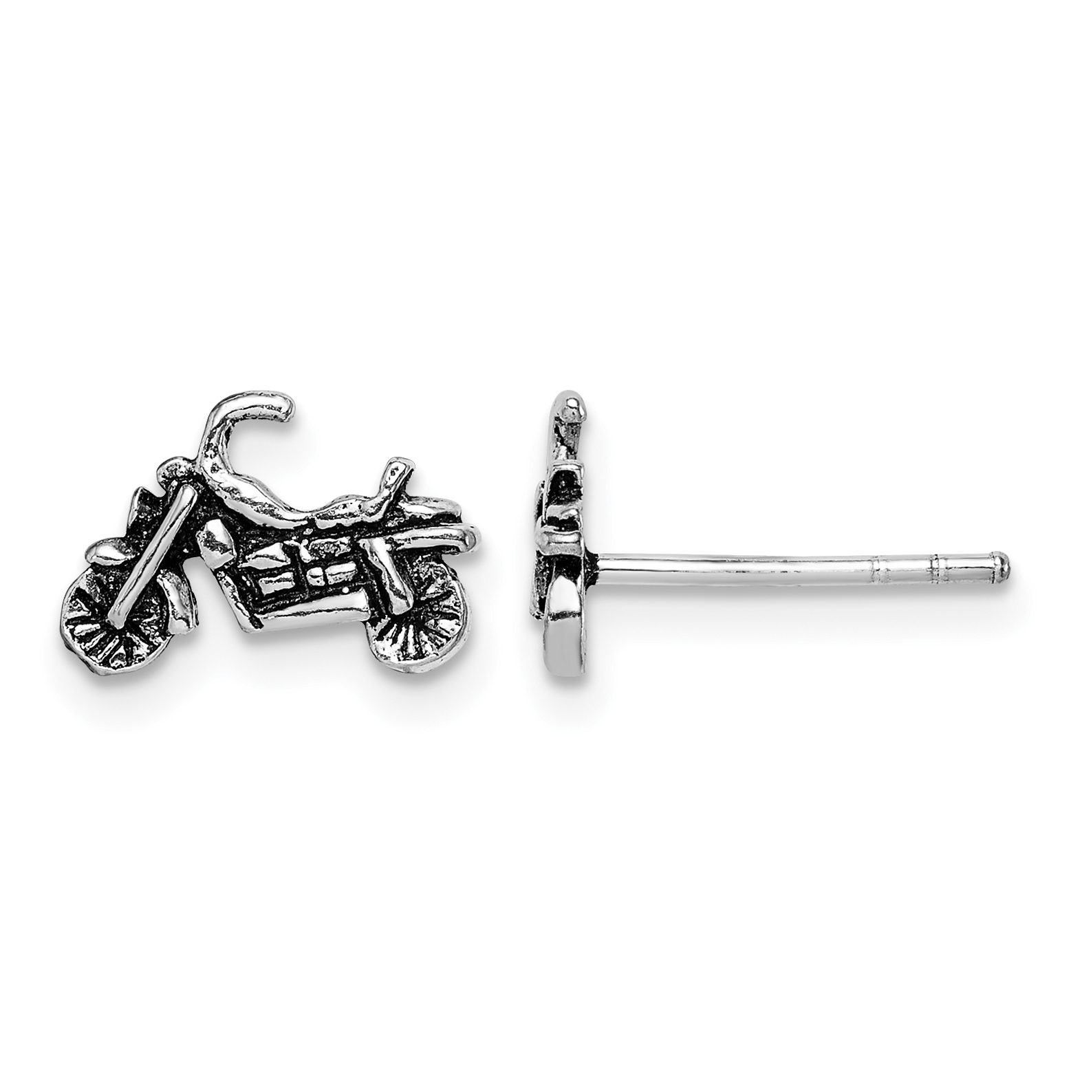 Sterling Silver Rhodium-plated Antiqued Motorcycle Post Earrings (QE15184)