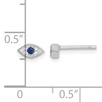 Sterling Silver RH-plated Polished Blue & White CZ Eye Post Earrings view 2