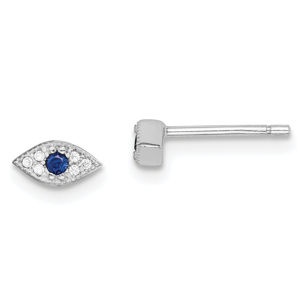 Sterling Silver RH-plated Polished Blue & White CZ Eye Post Earrings (QE15185)