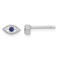 Sterling Silver RH-plated Polished Blue & White CZ Eye Post Earrings view 1