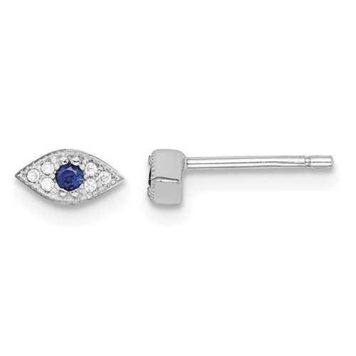 Sterling Silver RH-plated Polished Blue & White CZ Eye Post Earrings