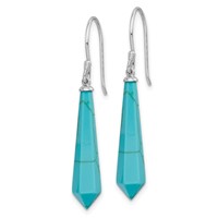 Sterling Silver RH-pltd Polished Imitation Turquoise Point Dangle Earrings view 2