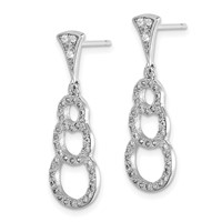 Sterling Silver Rhodium-plated CZ 3-Circles Dangle Post Earrings view 2