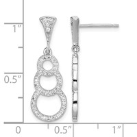 Sterling Silver Rhodium-plated CZ 3-Circles Dangle Post Earrings view 4