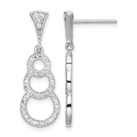 Sterling Silver Rhodium-plated CZ 3-Circles Dangle Post Earrings view 1