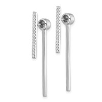 Sterling Silver Rhodium-plated CZ Bar Front and Back Post Earrings view 2