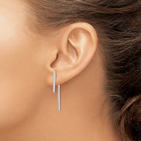 Sterling Silver Rhodium-plated CZ Bar Front and Back Post Earrings view 3