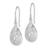 Sterling Silver Rhodium-plated Polished Filigree Teardrop Dangle Earrings view 2