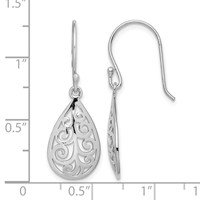 Sterling Silver Rhodium-plated Polished Filigree Teardrop Dangle Earrings view 4