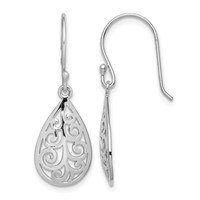 Sterling Silver Rhodium-plated Polished Filigree Teardrop Dangle Earrings view 1