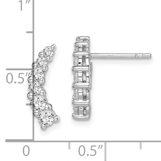 Sterling Silver Rhodium-plated Graduated CZ Curved Post Earrings
