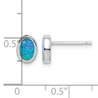 Sterling Silver RH-plated Polished Blue Created Opal Oval Stud Earrings view 4