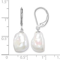 Sterling Silver Rhodium-plated 11-12mm White Keshi Freshwater Cultured Pearl Leverback Dangle Earrings view 4