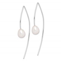 Sterling Silver Rhodium-plated 8-9mm White Teardrop Freshwater Cultured Pearl Threader Earrings view 2
