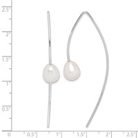 Sterling Silver Rhodium-plated 8-9mm White Teardrop Freshwater Cultured Pearl Threader Earrings view 4