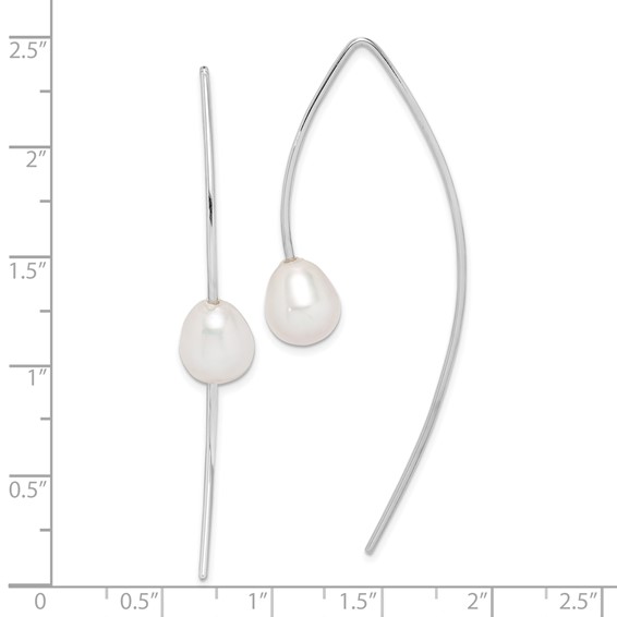 Sterling Silver Rhodium-plated 8-9mm White Teardrop Freshwater Cultured Pearl Threader Earrings