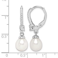 Sterling Silver Rhodium-plated 7-8mm White Teardrop Freshwater Cultured Pearl and CZ Leverback Dangle Earrings view 4