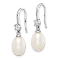 Sterling Silver Rhodium-plated 7-8mm White Teardrop Freshwater Cultured Pearl and CZ Dangle Earrings view 2
