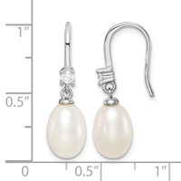 Sterling Silver Rhodium-plated 7-8mm White Teardrop Freshwater Cultured Pearl and CZ Dangle Earrings view 4