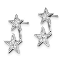 Sterling Silver Rhodium Plated CZ Star Front and Back Post Earrings view 2