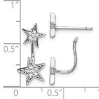 Sterling Silver Rhodium Plated CZ Star Front and Back Post Earrings view 3