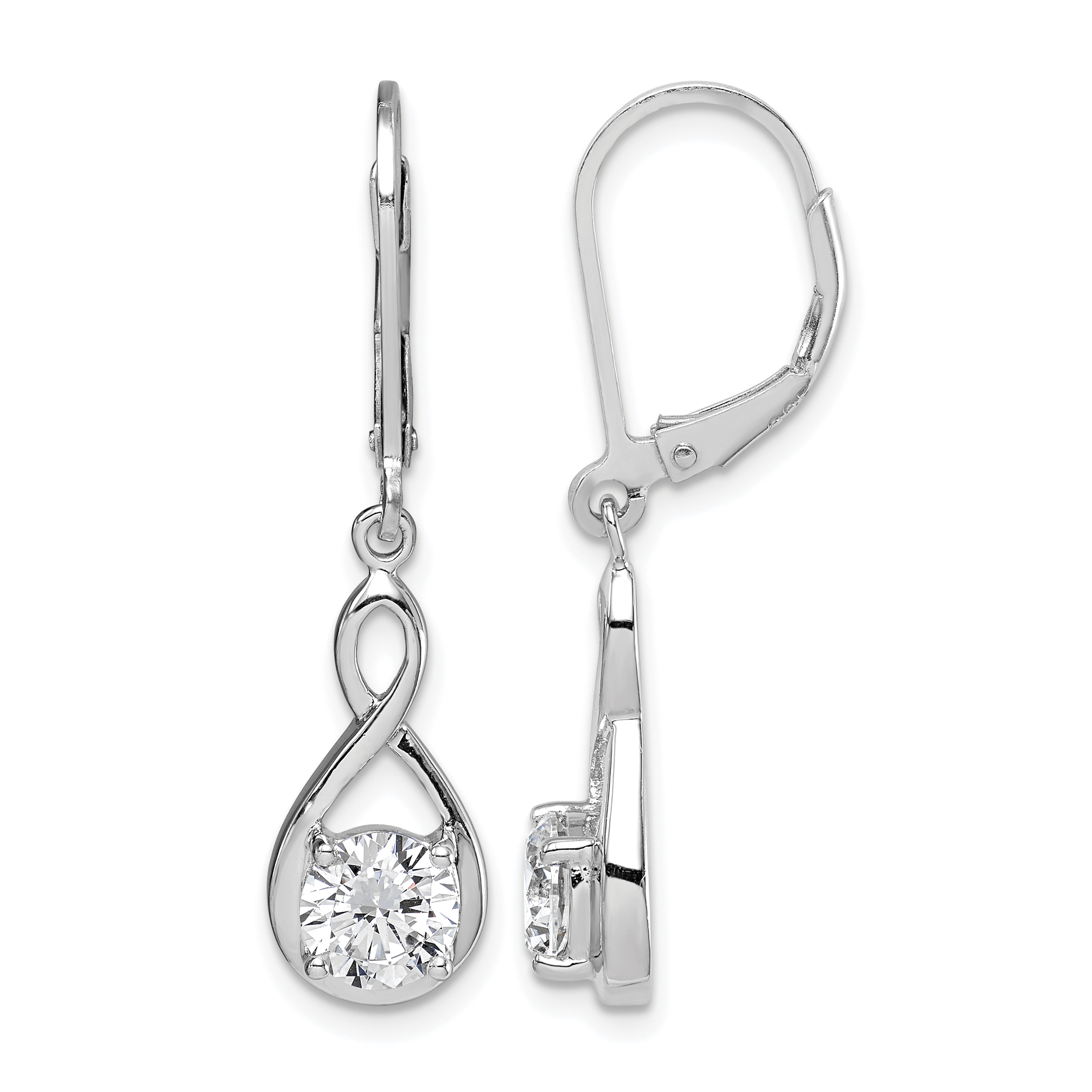 Silver Polished CZ Infinity Leverback Earrings QE15221