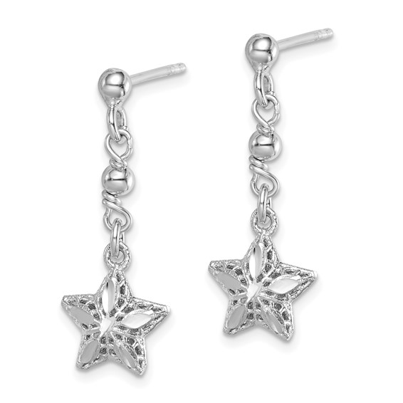 Sterling Silver Rhodium-plated D/C Mesh Star Dangle Post Earrings