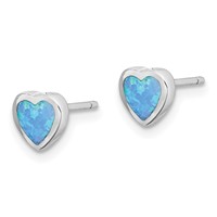 Sterling Silver Rhodium-plated 6mm Blue Created Opal Heart Post Earrings view 2