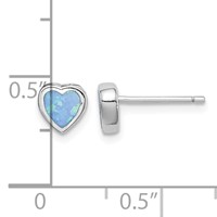 Sterling Silver Rhodium-plated 6mm Blue Created Opal Heart Post Earrings view 4