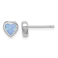 Sterling Silver Rhodium-plated 6mm Blue Created Opal Heart Post Earrings view 1