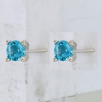 Sterling Silver Rhodium-plated Round 5mm Blue Topaz Post Earrings view 2