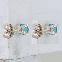 Sterling Silver Rhodium-plated Round 5mm Blue Topaz Post Earrings view 4