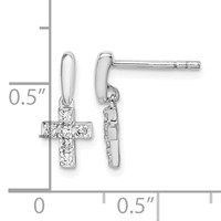 Sterling Silver Rhodium-plated Polished CZ Cross Post Dangle Earrings view 2