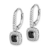 Sterling Silver Rhodium-plated Black & White CZ Halo Leverback Earrings view 2