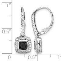 Sterling Silver Rhodium-plated Black & White CZ Halo Leverback Earrings view 4