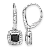 Sterling Silver Rhodium-plated Black & White CZ Halo Leverback Earrings view 1