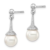 Sterling Silver Rhodium-plated CZ and Imitation Shell Pearl Dangle Earrings view 2