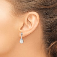Sterling Silver Rhodium-plated CZ and Imitation Shell Pearl Dangle Earrings view 3