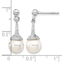 Sterling Silver Rhodium-plated CZ and Imitation Shell Pearl Dangle Earrings view 4