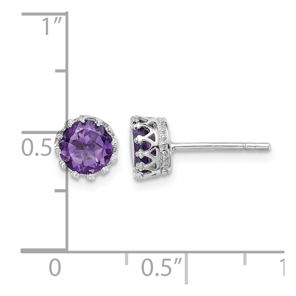 Sterling Silver Rhodium-plated 6mm Polished Amethyst Post Earrings (QE15237AM)