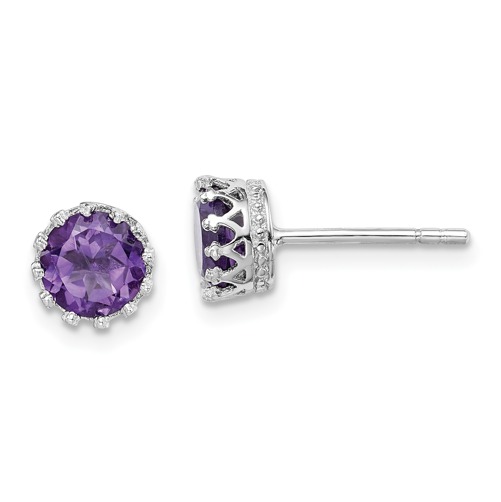 Sterling Silver Rhodium-plated 6mm Polished Amethyst Post Earrings (QE15237AM)