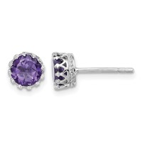 Sterling Silver Rhodium-plated 6mm Polished Amethyst Post Earrings view 1