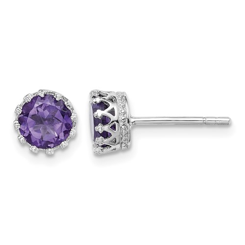 Sterling Silver Rhodium-plated 6mm Polished Amethyst Post Earrings